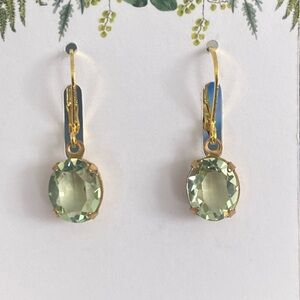 Gold-Tone Drop Earrings with Pale Green Oval Stones